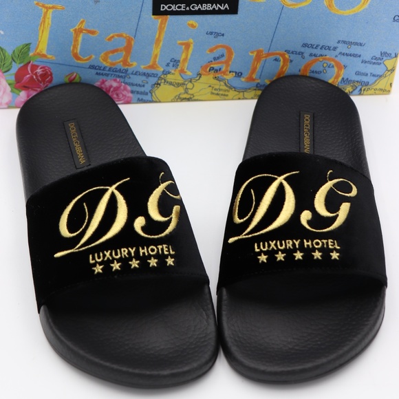 NIB DOLCE & GABBANA Velvet Luxury Hotel Slides Sandals - Picture 1 of 8